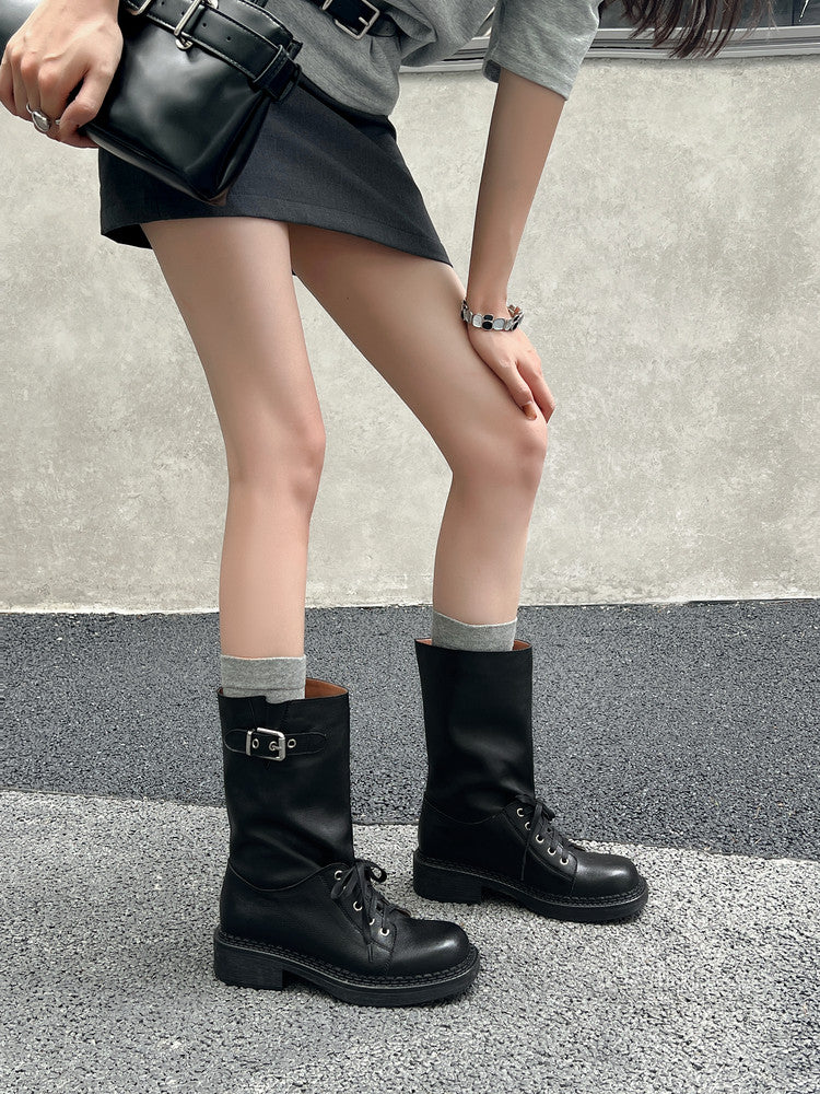 Karin Luna Bestseller Large Tube Thick Sole Martin Boots with Belt Buckle