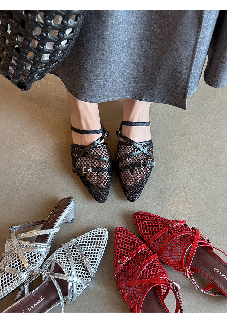 Karin Luna In Stock  Spot Goods  Mesh Series Elegant Closed-Toe Belt Buckle Slippers
