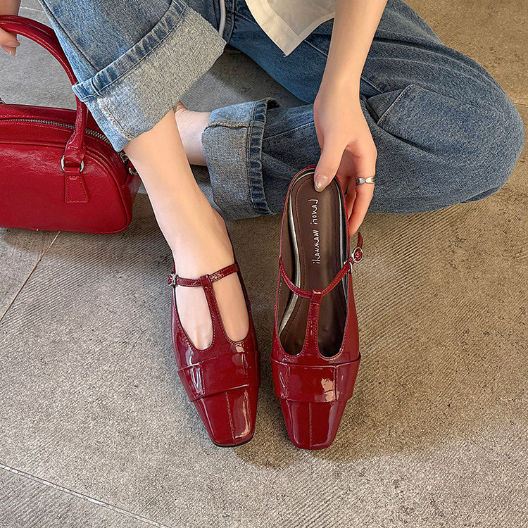 Karin Luna In Stock Spot Goods  t Square-Toed Full Leather Basic Slippers
