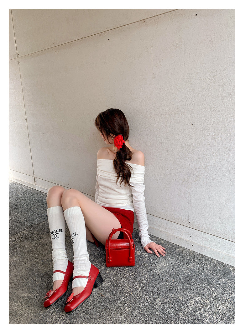 Karin Luna In Stock Spot Goods  Vintage Three-Dimensional Camellia Square-Toed Mary Jane Shoes