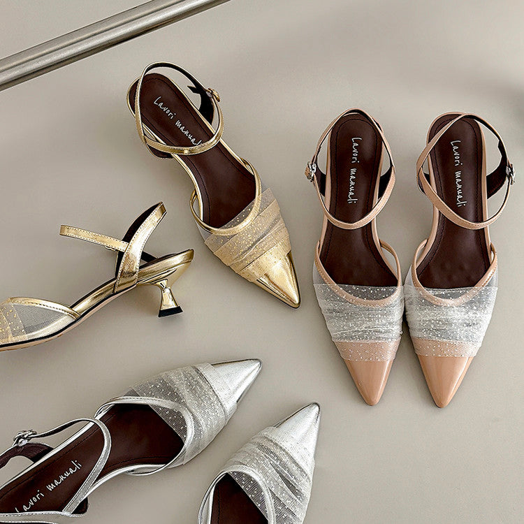 Karin Luna In Stock Spot Goods  Elegant Mesh Pointed Toe Sandals