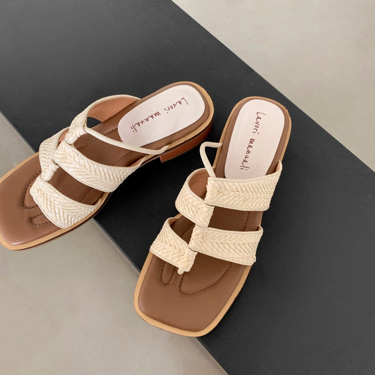 Karin Luna In Stock Spot Goods  Popular Element Woven Style Square Toe Thong Sandals