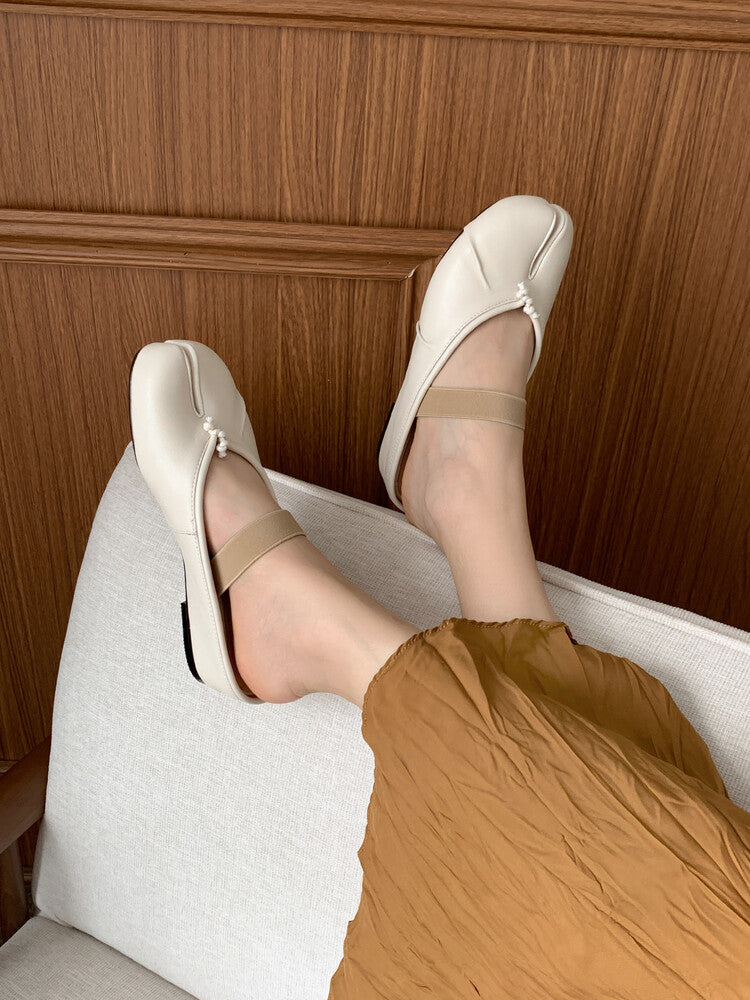 Karin Luna Classic Split-Toe Shoes  Explosive Pattern One-Strap Mary Jane Height-Increasing Full Leather Closed-Toe Slippers