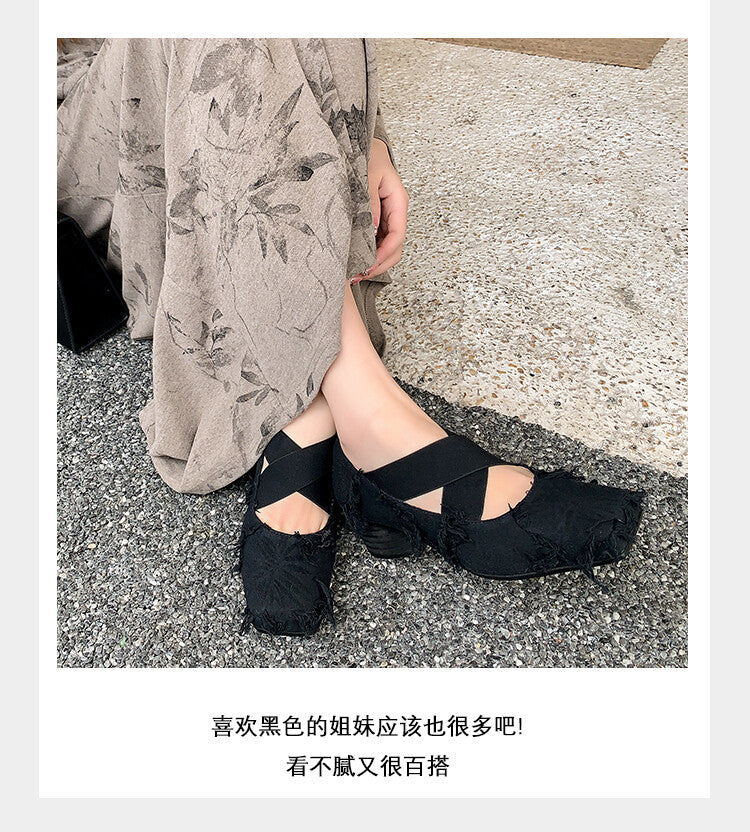 Karin Luna Chinese Pop is the Top Flow~ Orchid Pavilion Preface  New Chinese Style National Aesthetics Retro Cross Strap Mary Jane Shoes