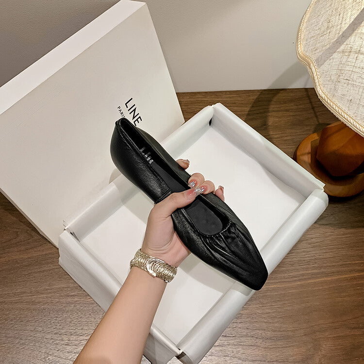 Karin Luna fell in love at first sight~ Spot Goods  Spot Goods Vintage Wrinkled Hollow Soft Sheepskin Elegant Versatile Single Shoes