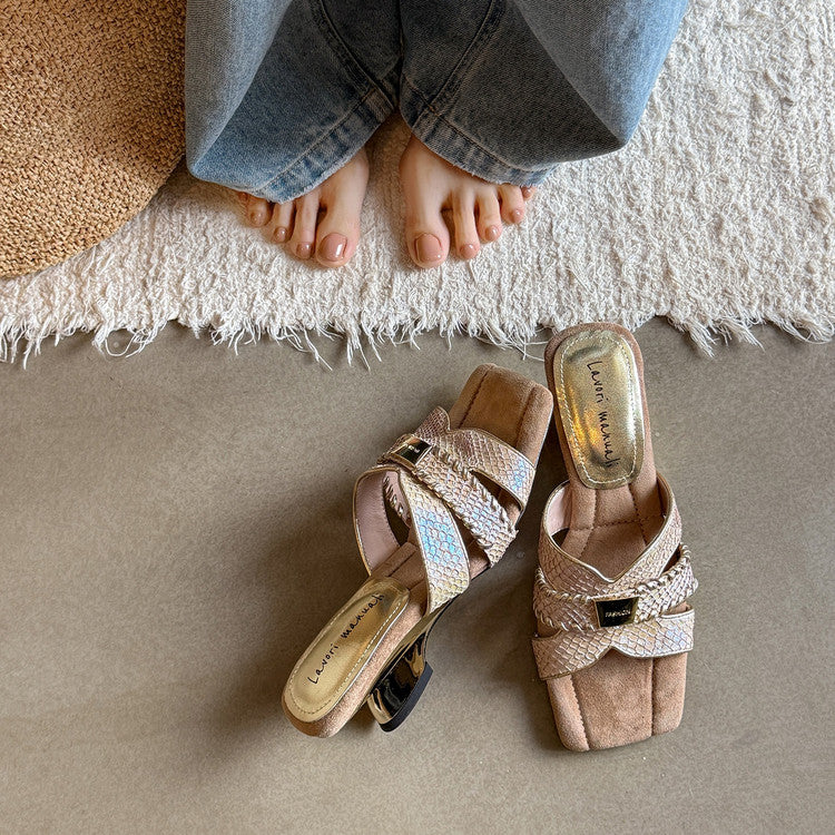 Karin Luna Fish Skin Series~ Hot-selling Square-Toe Slippers with Built-in Traffic