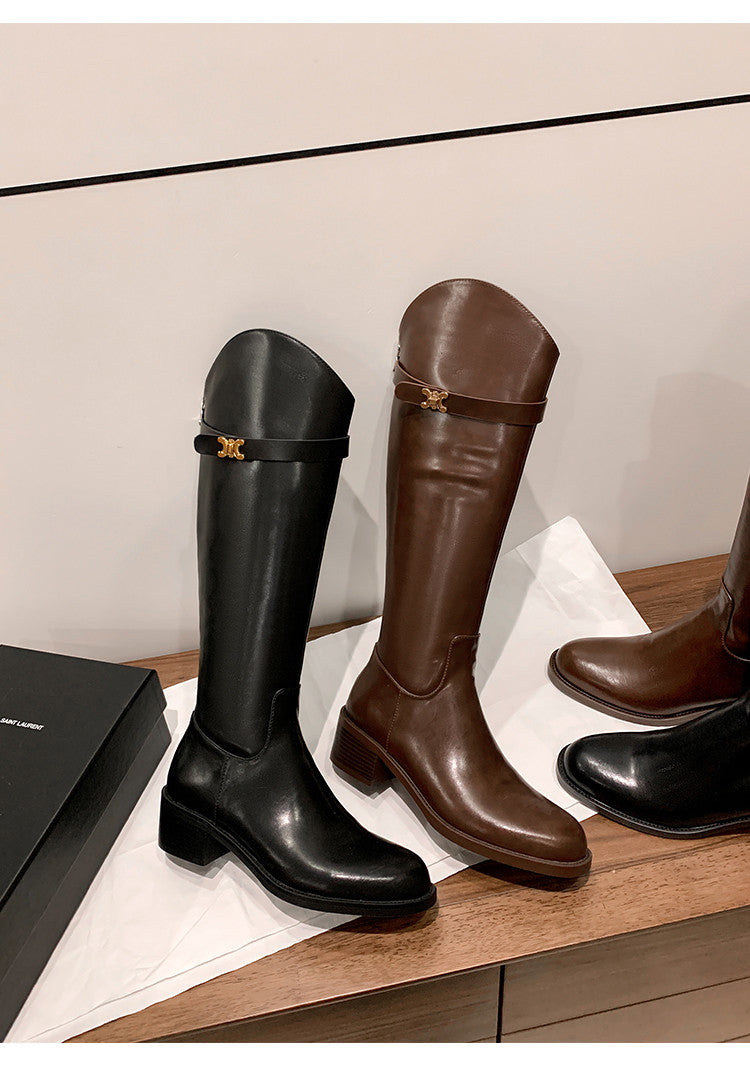 Karin Luna In Stock Classic Style Now Round Toe Flat Bottom Casual Slimming Knight Boots