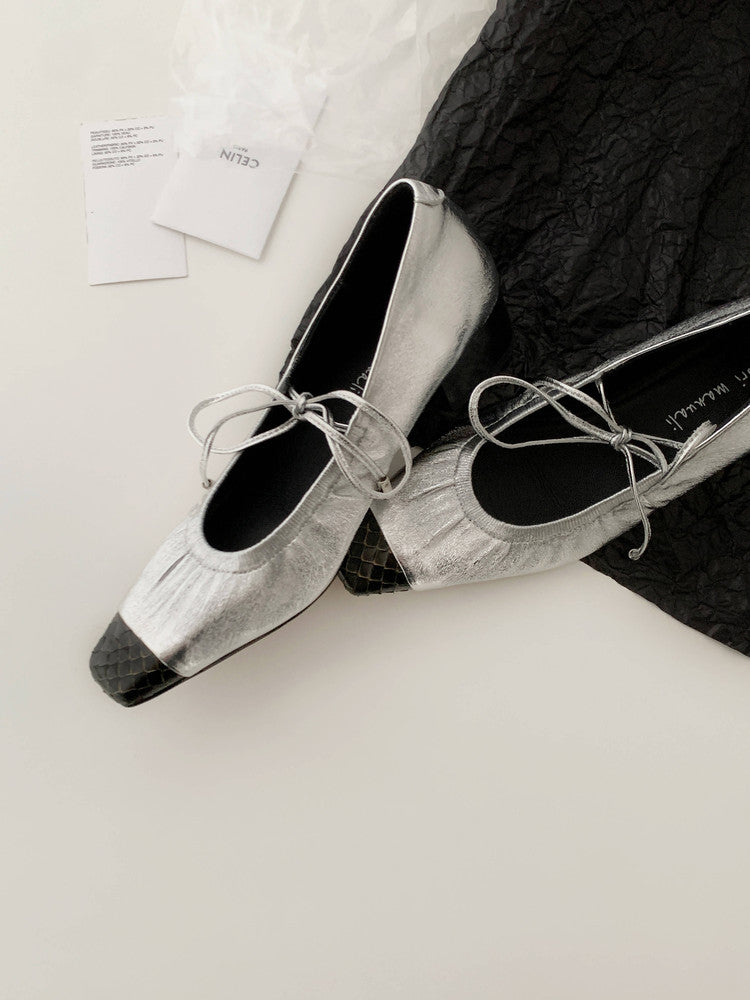 Karin Luna In Stock Spot Goods  Retro Sweet Bowknot Granny Wrinkled Single Shoes