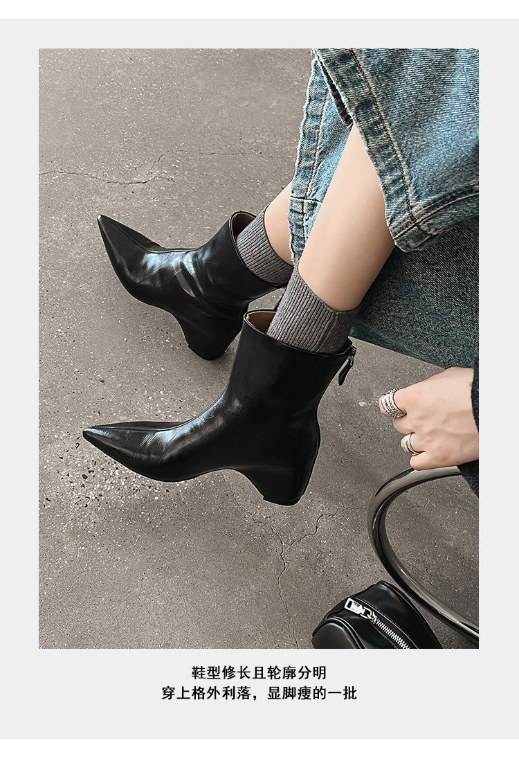 Karin Luna Versatile Elegant Style Pointed Toe Hidden Wedge Short Boots