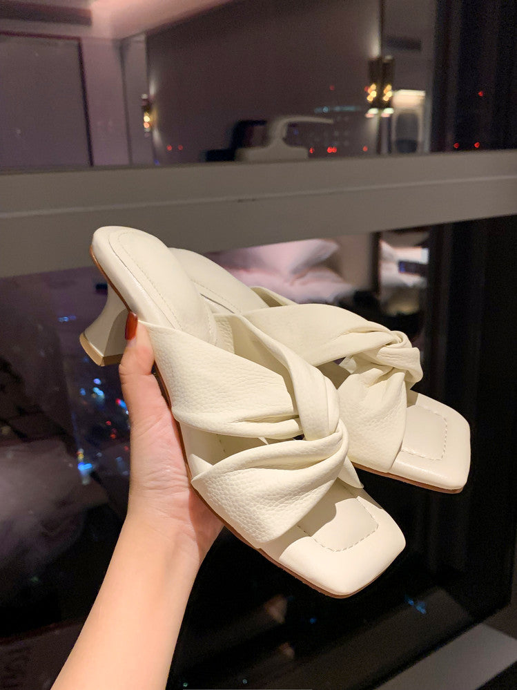 Karin Luna In Stock In Stock  Comfortable Cross Strap  Airy High Heel Square Toe Slippers