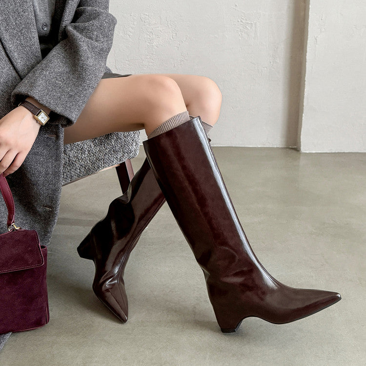 Karin Luna Minimalist Style High Tube Pointed Toe Hidden Heel Boots