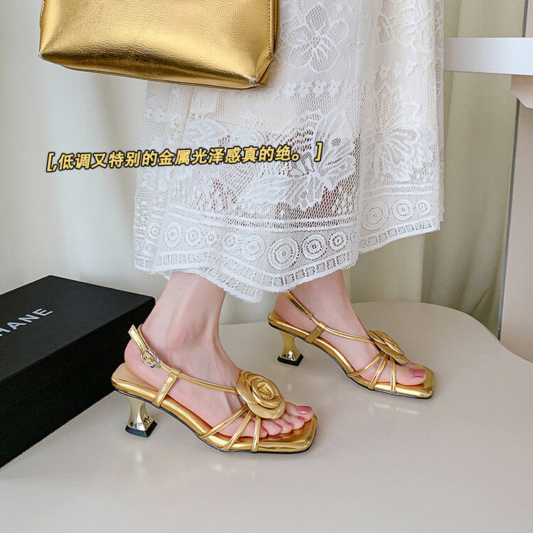 Karin Luna Exquisite Camellia ~French Retro Open-Toe Sandals