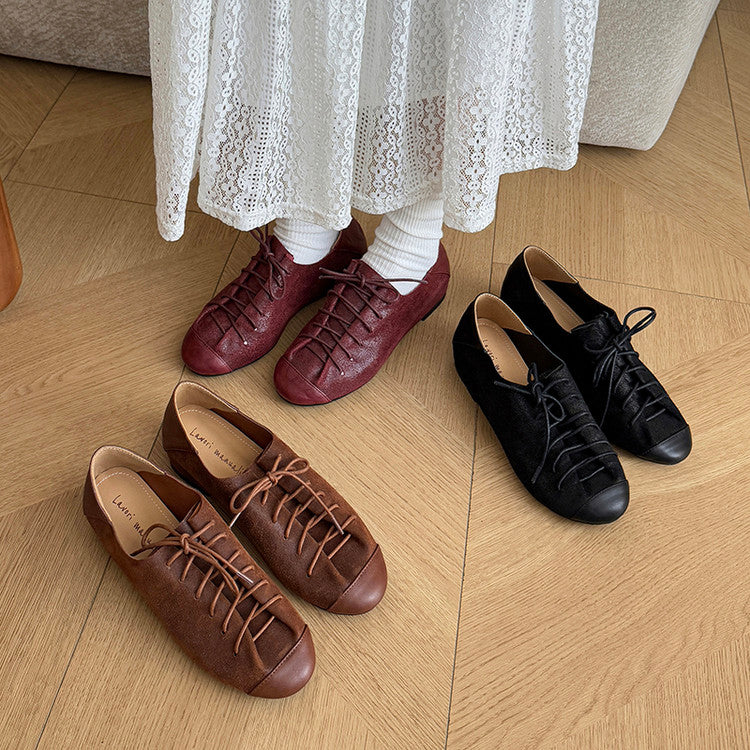 Karin Luna In Stock In Stock   Xiaohongshu Hot-Selling Lace-Up Round-Toe Deep Mouth Single Shoes