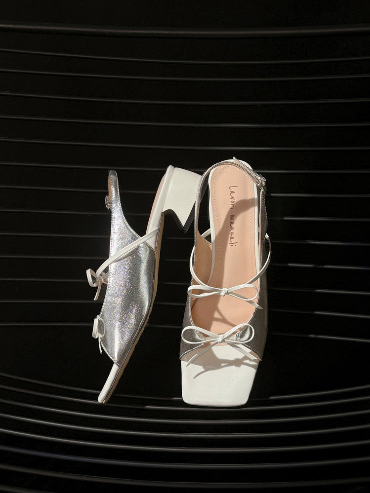 Karin Luna In Stock Spot Goods Square Toe Double Bow Thick Heel Sandals