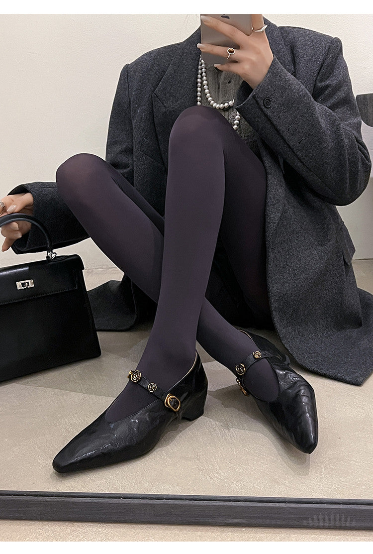 Karin Luna In Stock Spot Goods    Retro Classic Metal Camellia Irregular Heel Single Shoes