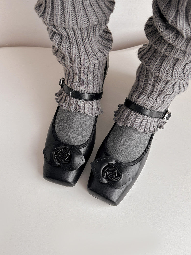Karin Luna In Stock Spot Goods  Vintage Three-Dimensional Camellia Square-Toed Mary Jane Shoes