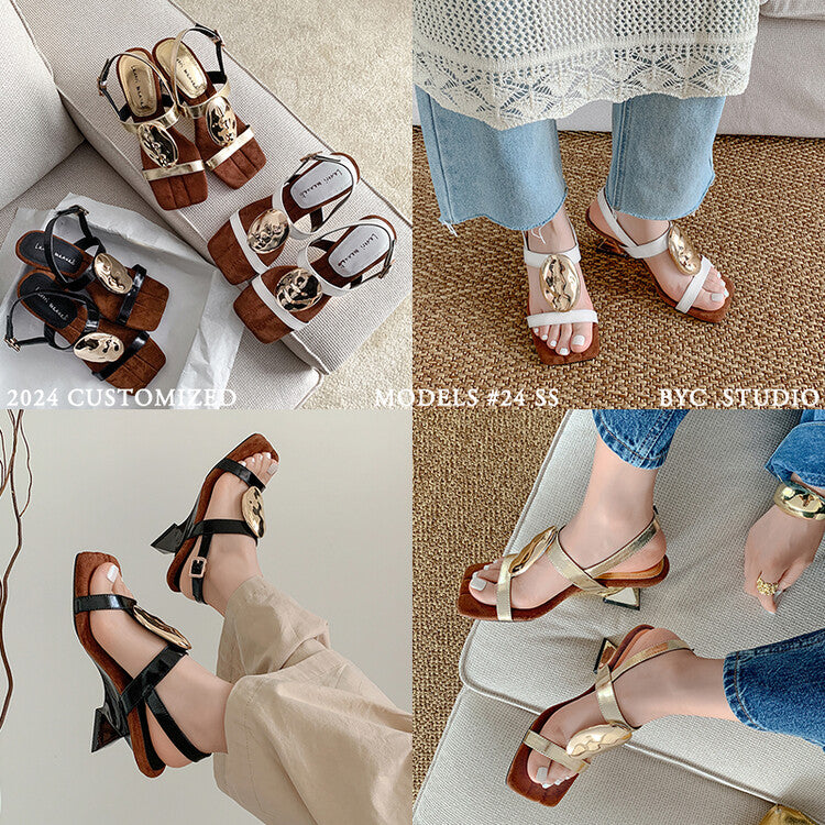 Karin Luna Hot-Selling Fasteners  Irregular Heel Open-Toe Sandals