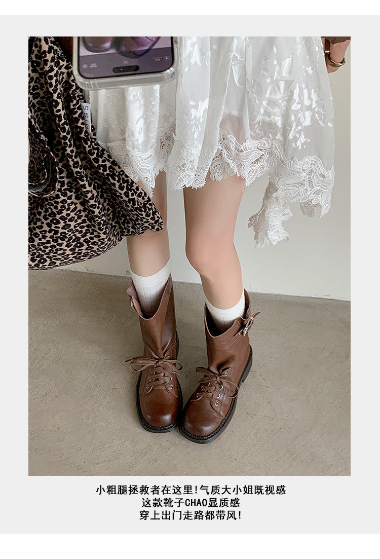 Karin Luna Bestseller Large Tube Thick Sole Martin Boots with Belt Buckle