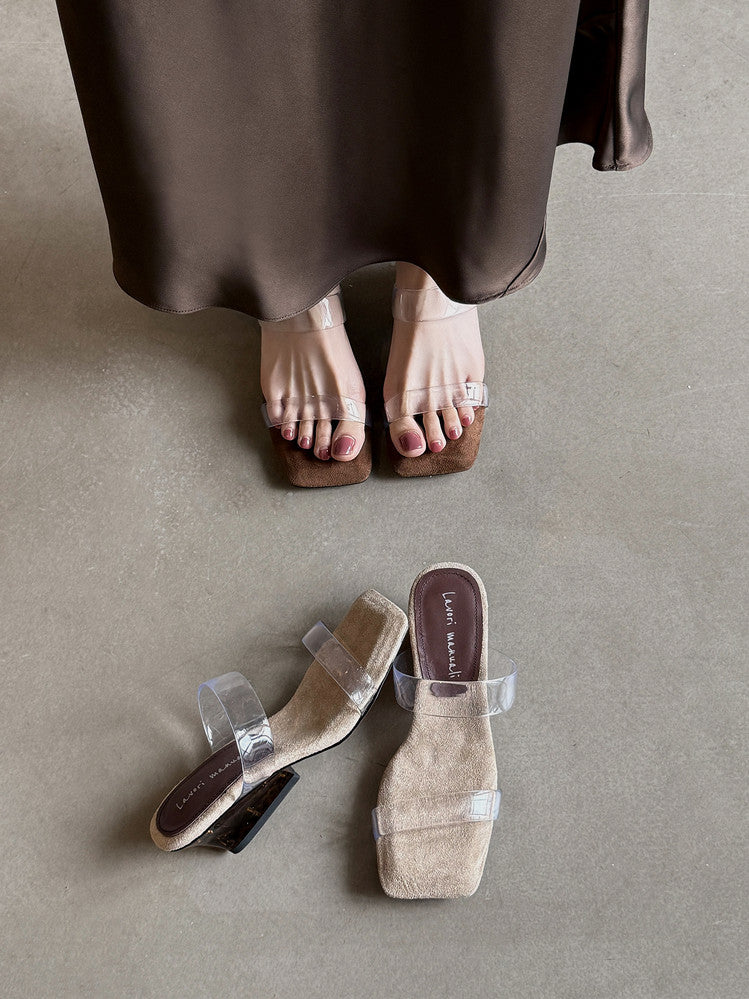 Karin Luna Hot-Selling Amber Element~Spot Goods Spot Goods Transparent tpu   Minimalist Square-Toed One-Strap Slippers