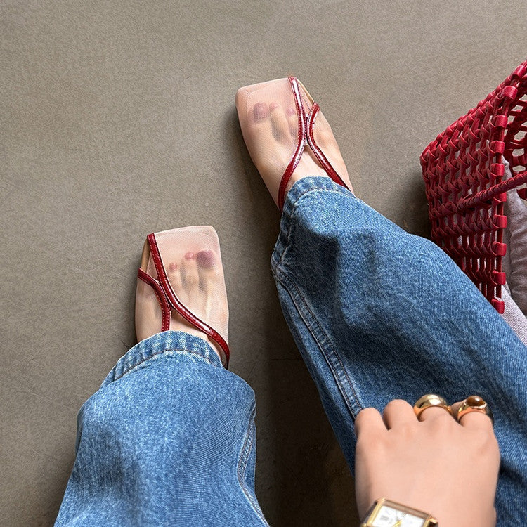 Karin Luna In Stock Spot Goods  Square Toe Mesh Sandals