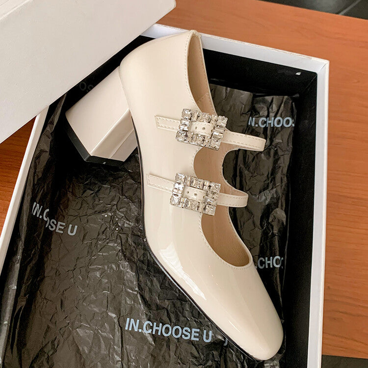 Karin Luna In Stock In stock   The heroine Ao~Square Toe High Heel One Strap Popular Rhinestone Mary Jane Shoes