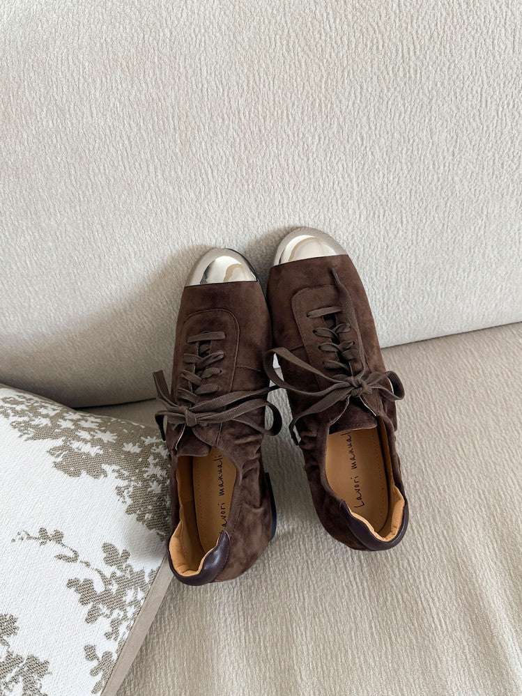 Karin Luna In Stock In Stock  High-end Metal Toe Lace-up Flats