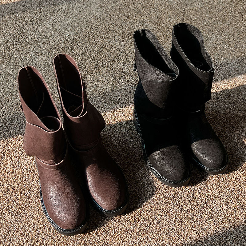 Karin Luna In Stock Spot Goods  Super textured Lazy Style Thick-Soled Ankle Boots