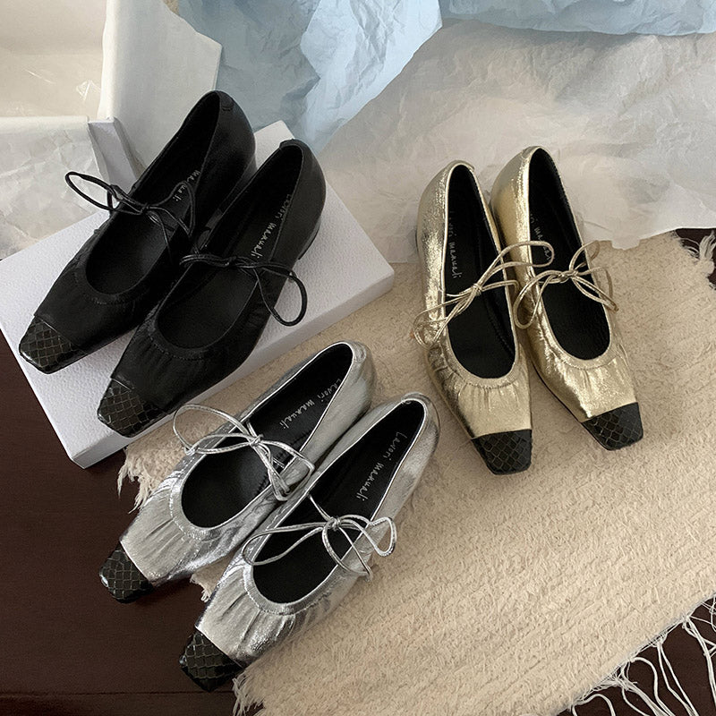Karin Luna In Stock Spot Goods  Retro Sweet Bowknot Granny Wrinkled Single Shoes