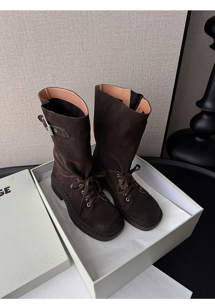 Karin Luna Bestseller Large Tube Thick Sole Martin Boots with Belt Buckle