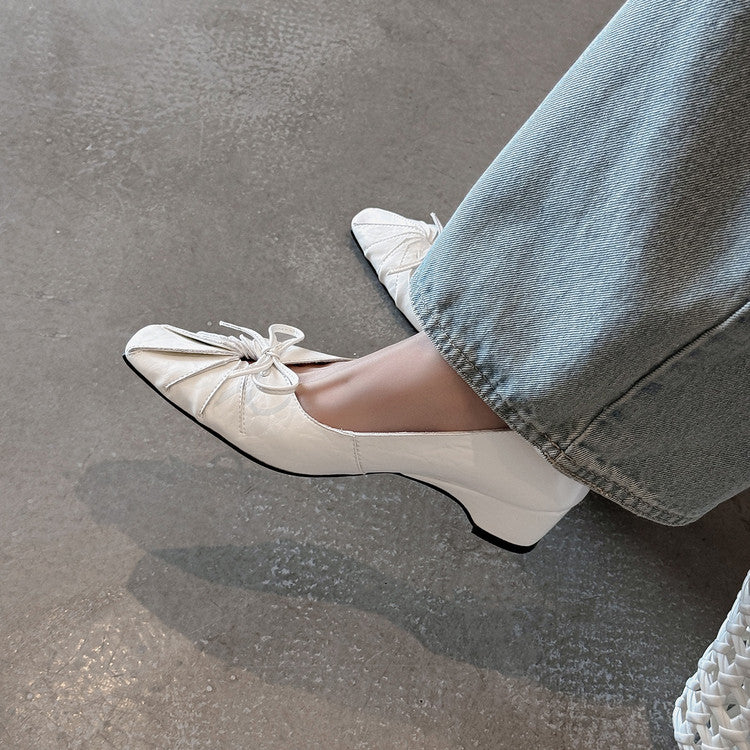 Karin Luna French Style Wrinkled Square Toe Height-Increasing Flats