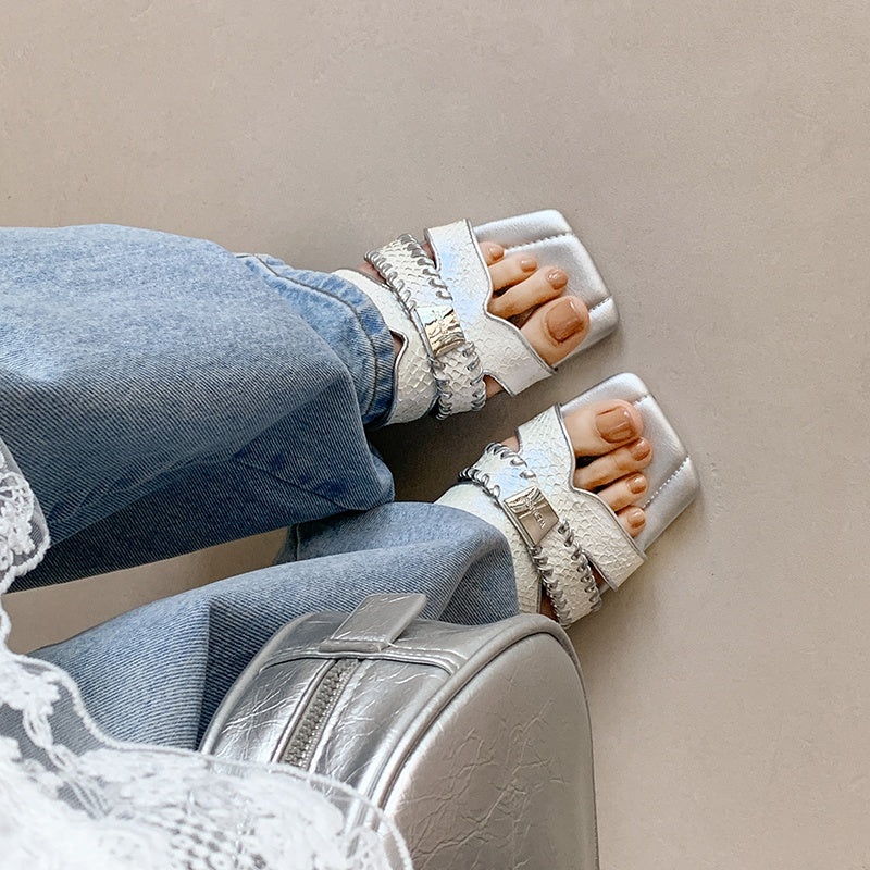 Karin Luna Fish Skin Series~ Hot-selling Square-Toe Slippers with Built-in Traffic