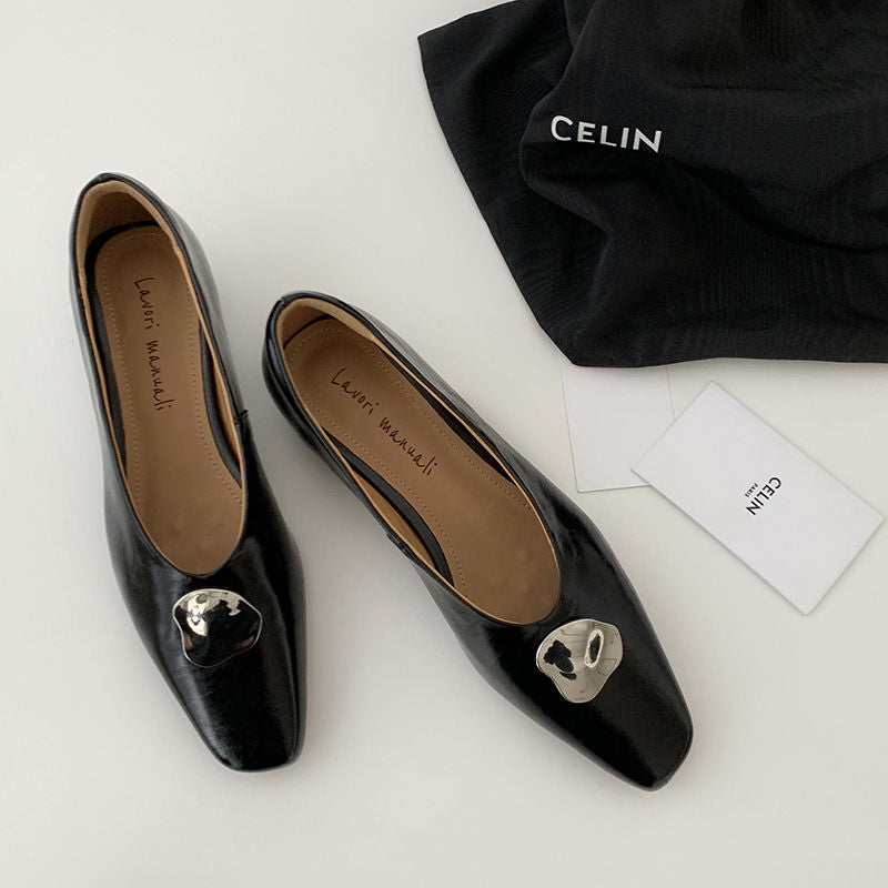 Karin Luna In Stock Spot Goods  Small Metal Decoration Thick Heel Single Shoes