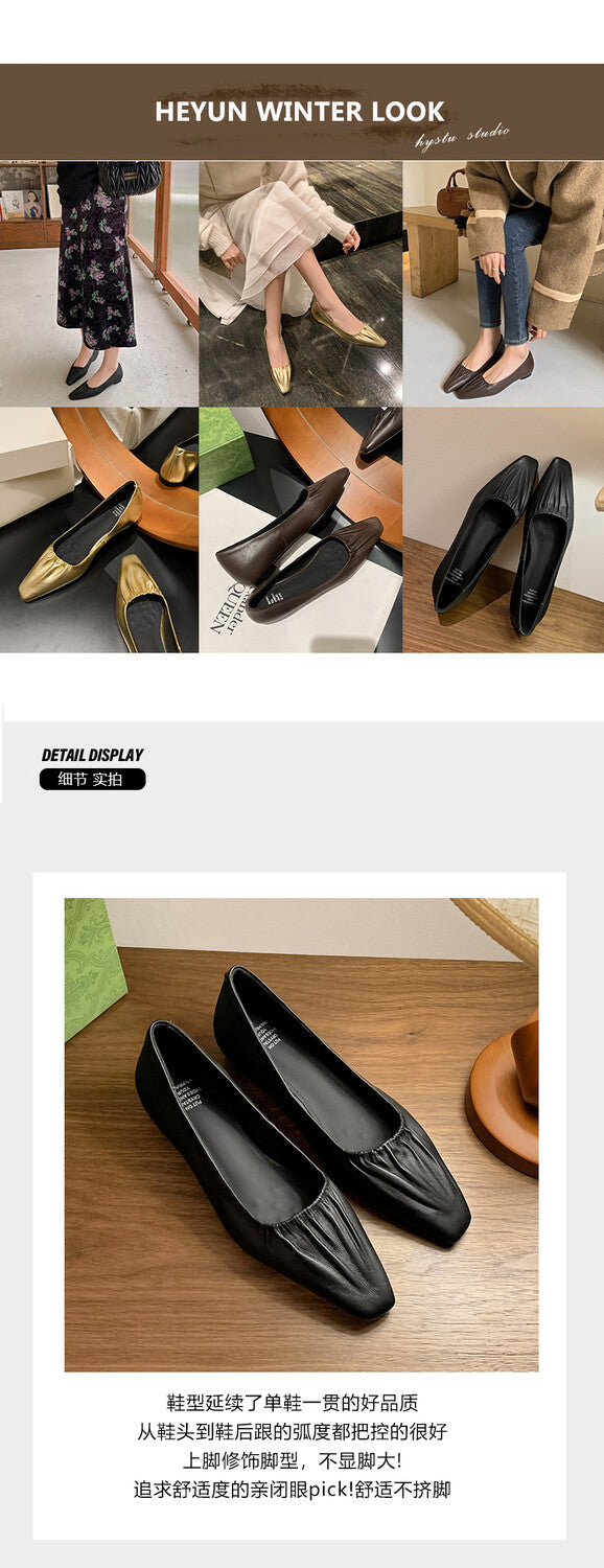 Karin Luna fell in love at first sight~ Spot Goods  Spot Goods Vintage Wrinkled Hollow Soft Sheepskin Elegant Versatile Single Shoes