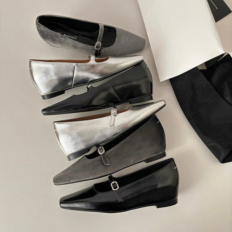 Karin Luna In Stock Spot Goods  Elegant Square-Toe One-Strap Height-Increasing Flats