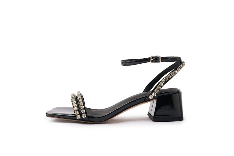 Karin Luna Classic Style   Rhinestone Strap Chunky Heel Open-Toe Sandals