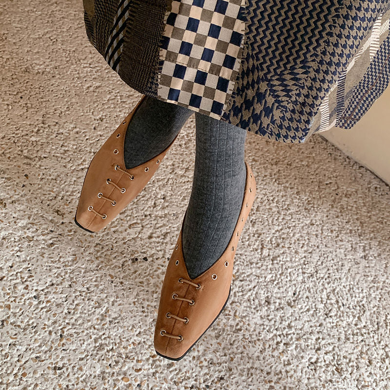 Karin Luna In Stock Spot Goods    Old Money Style Square Toe Suede Flats