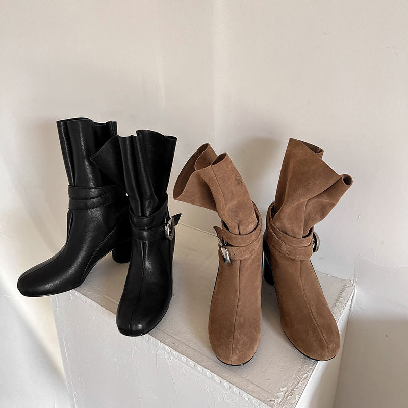 Karin Luna In Stock Spot Goods  Belt Buckle High Heel Large Tube Small Short Boots