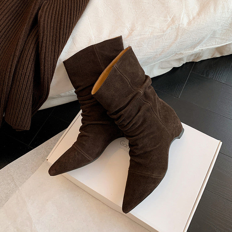 Karin Luna Data Hot-Selling Pointed Toe Slouchy Matte Western Short Boots