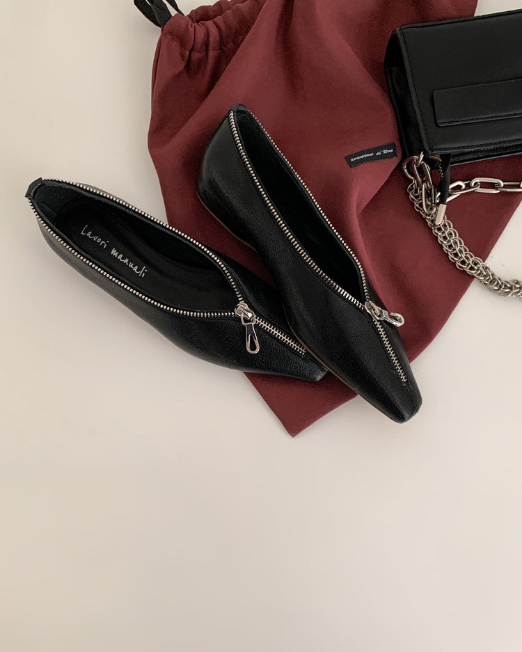 Karin Luna In Stock In Stock ~Basic Versatile Light Luxury Zipper Small Square Toe Flats