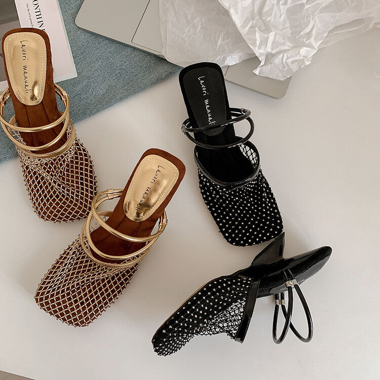 Karin Luna Highlights Fairness~In stock  Closed-Toe Diamond Mesh Unisex Convertible Sandals