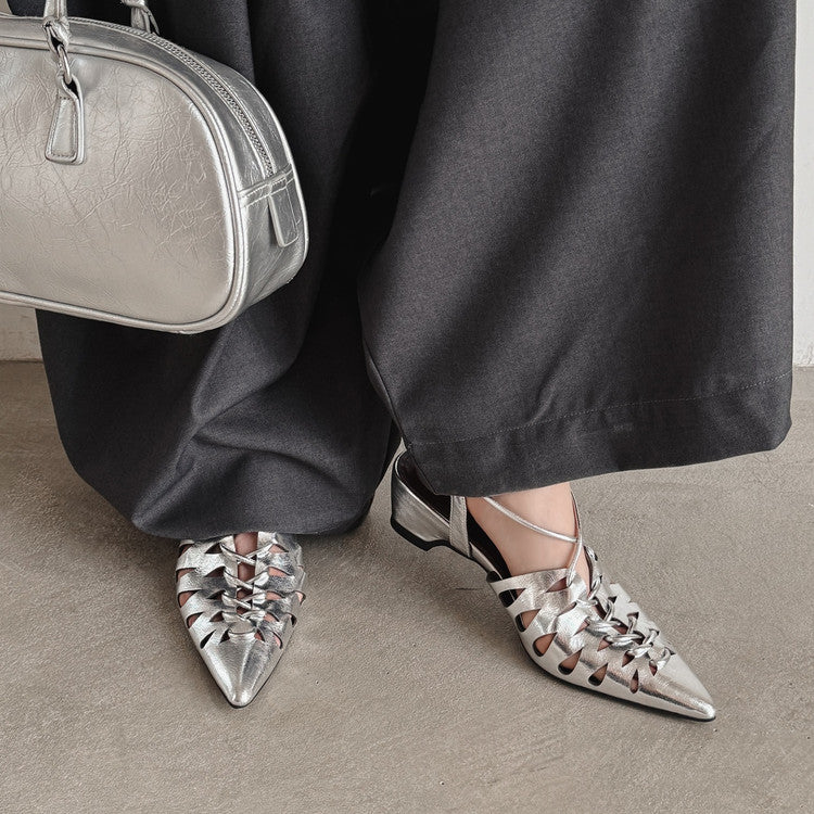 Karin Luna Braided Style ~Cross-woven Pointed Toe Closed-toe Sandals