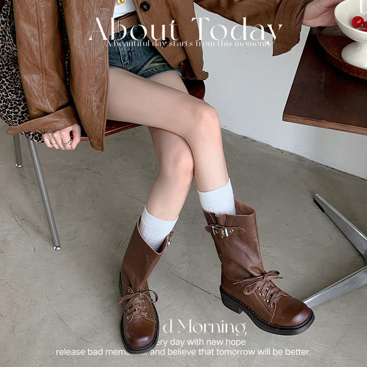 Karin Luna Bestseller Large Tube Thick Sole Martin Boots with Belt Buckle