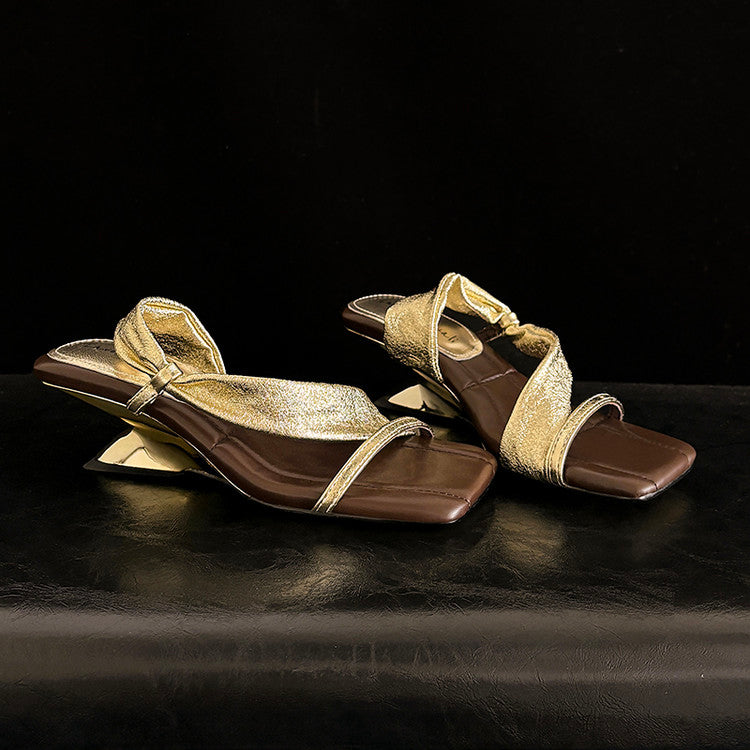 Karin Luna In Stock Spot Goods Minimalist Style Square-Toed Irregular Heel Slippers