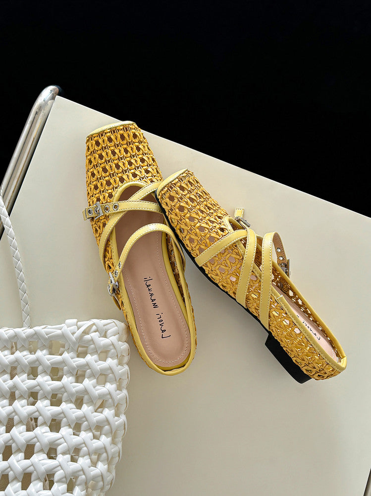 Karin Luna In Stock Spot Goods  Hot-Selling Square-Toe Woven Pig Nose Closed-Toe Slippers