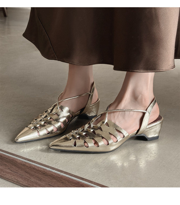 Karin Luna Braided Style ~Cross-woven Pointed Toe Closed-toe Sandals