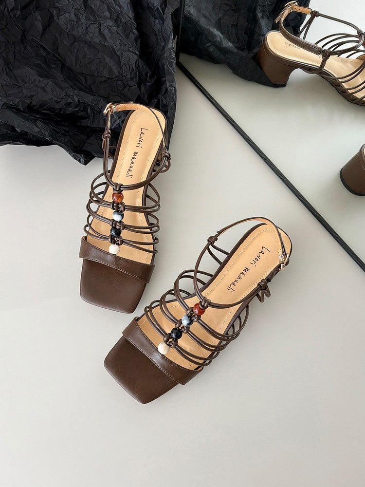 Karin Luna Bohemian Vacation Style~Square Toe Open Toe Sandals