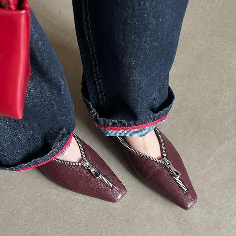 Karin Luna In Stock In Stock ~Basic Versatile Light Luxury Zipper Small Square Toe Flats