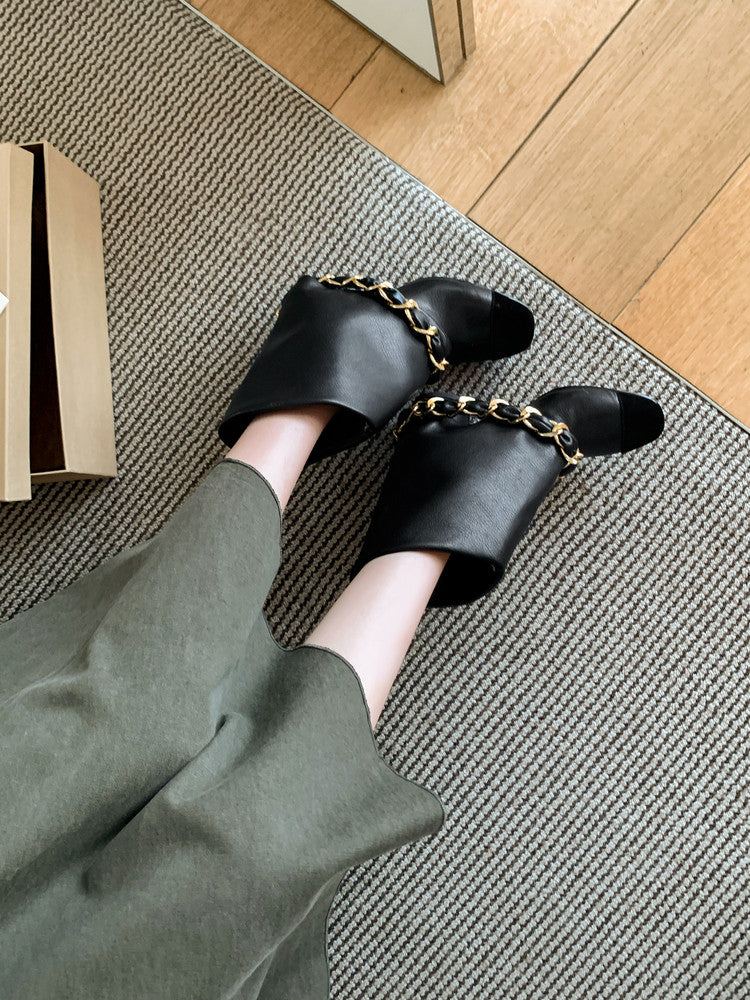 Karin Luna Classic Style Fragrant Family Style Chunky Heel Chain Ankle Boots