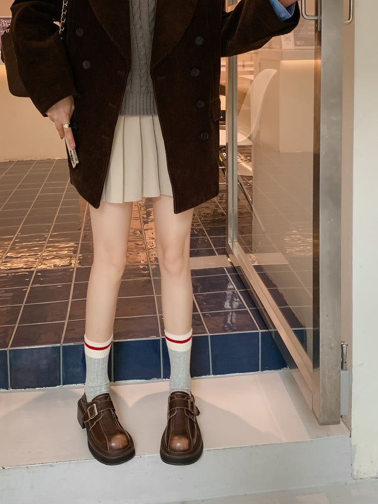 Karin Luna In Stock Spot Goods Metal Round Toe Cow Leather Thick Sole Flats