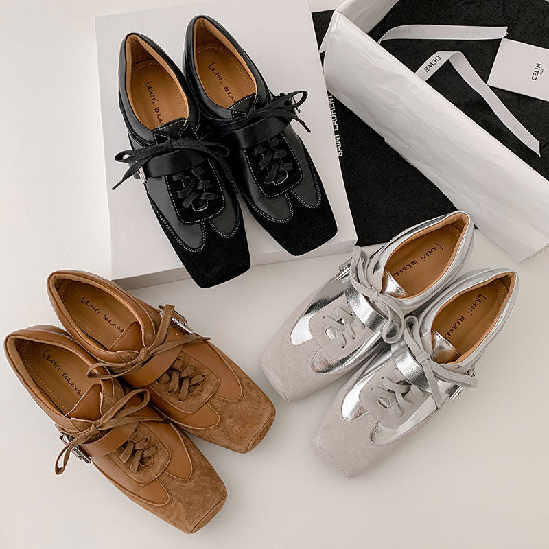 Karin Luna In Stock Spot Goods  Designed retro square-toe ballet shoes with laces